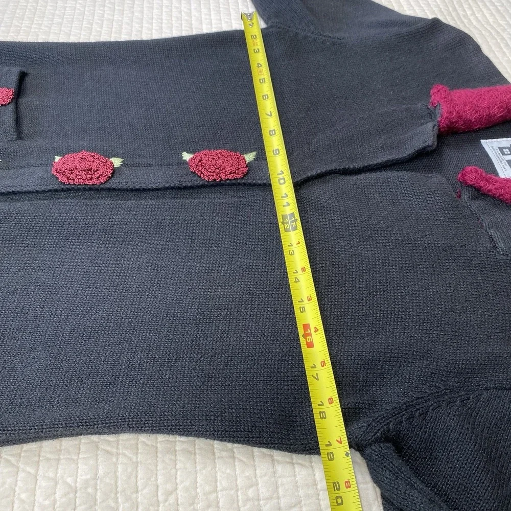 Storybook Knits Women's Rose Crochet Cuff Boho Button Front Cardigan Small Black